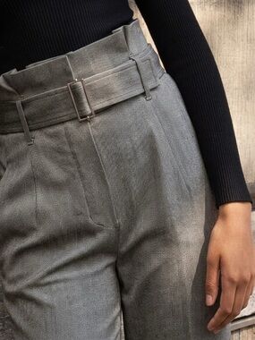 Aritzia Babaton Power Pants High-Waist Wide-Leg Plaid Trousers Gray LONG